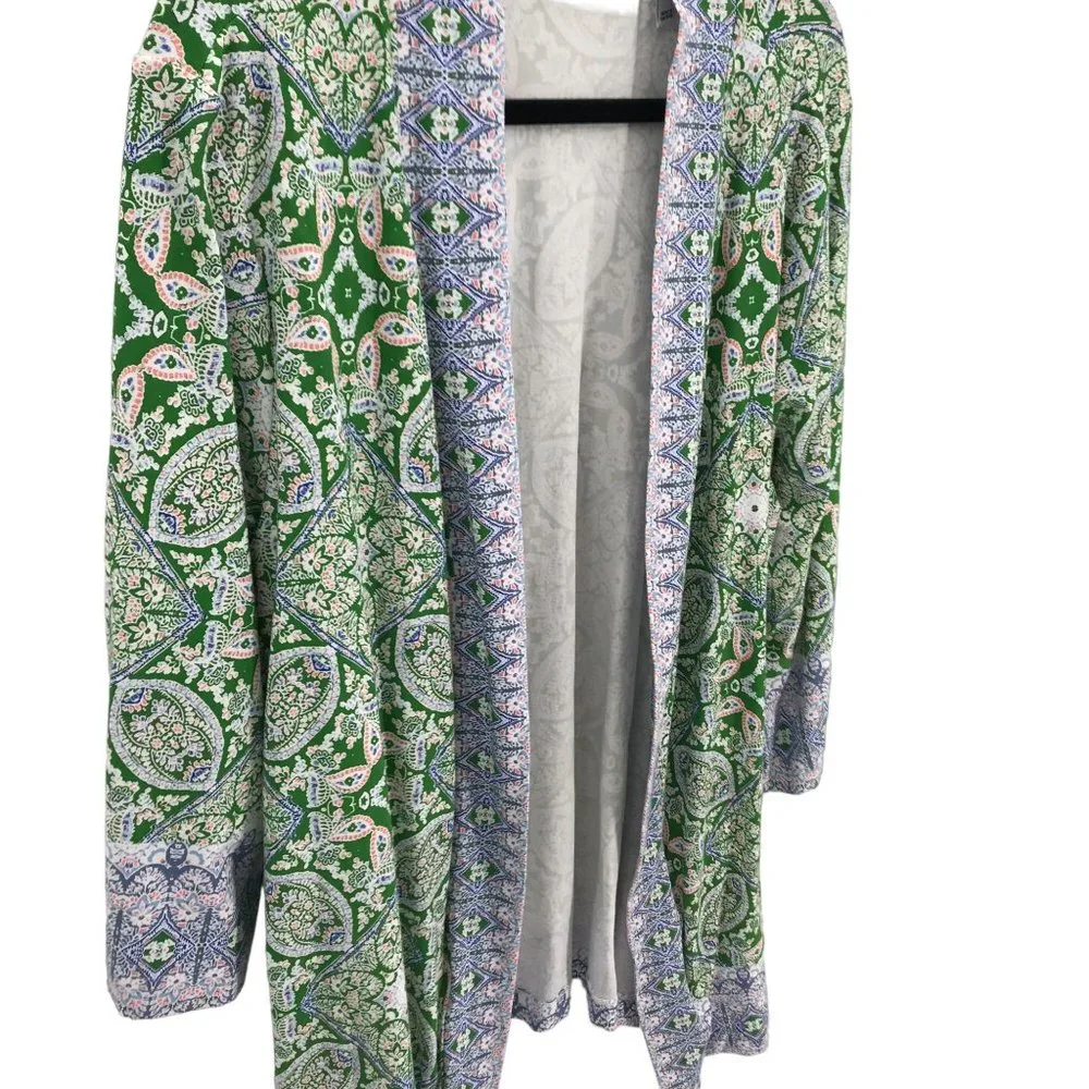 Isaac Mizrahi  Womens Green Paisley Double Knit 3/4 Sleeve Open Cardigan XL - Picture 2 of 9